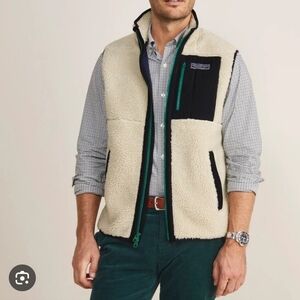 Vineyard Vines Supershep Vest Men's Cream and Navy Fleece 50" Chest XL